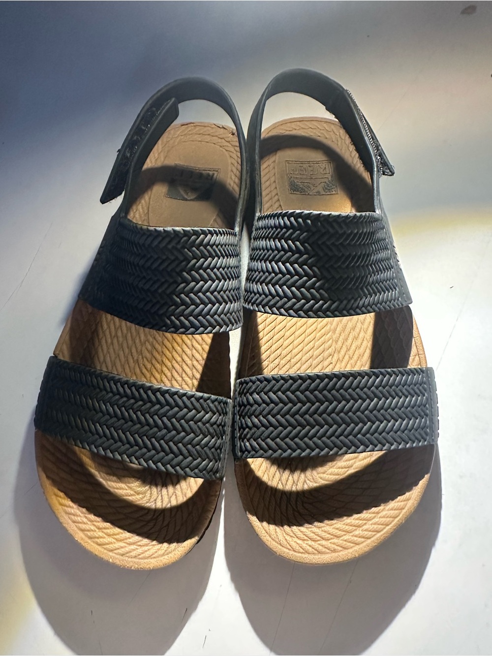 Reef Black Braided-Strap Tan Footbed Sandals